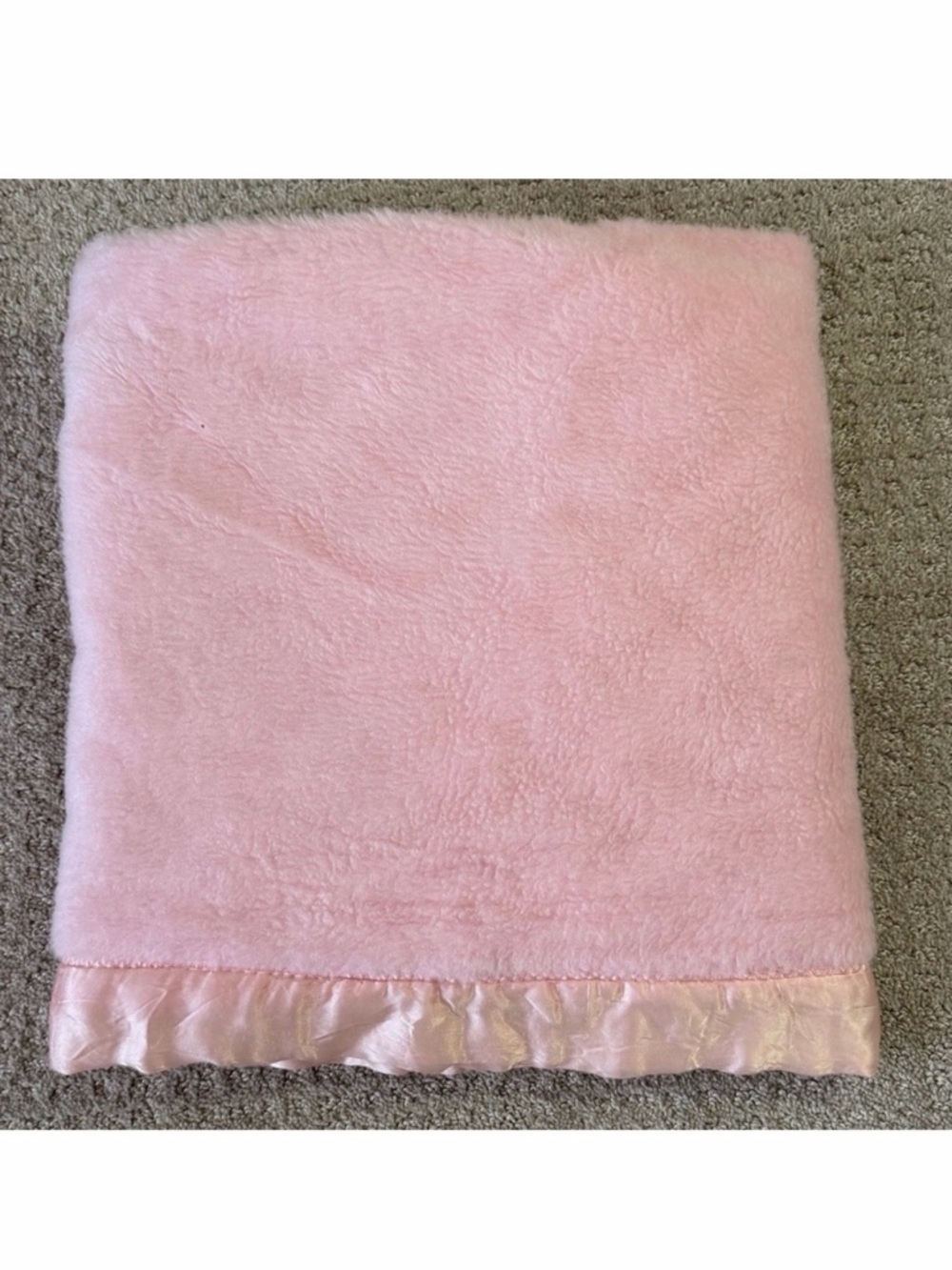 Vintage Soft Pink Baby Blanket Satin Nylon Trim Lined Retro Nursery Bedding MCM